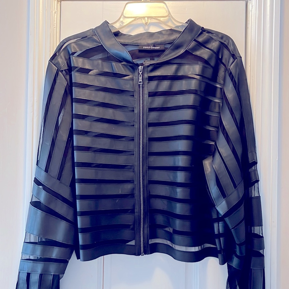 Faux leather and mesh cropped jacket by Ashely Stewart